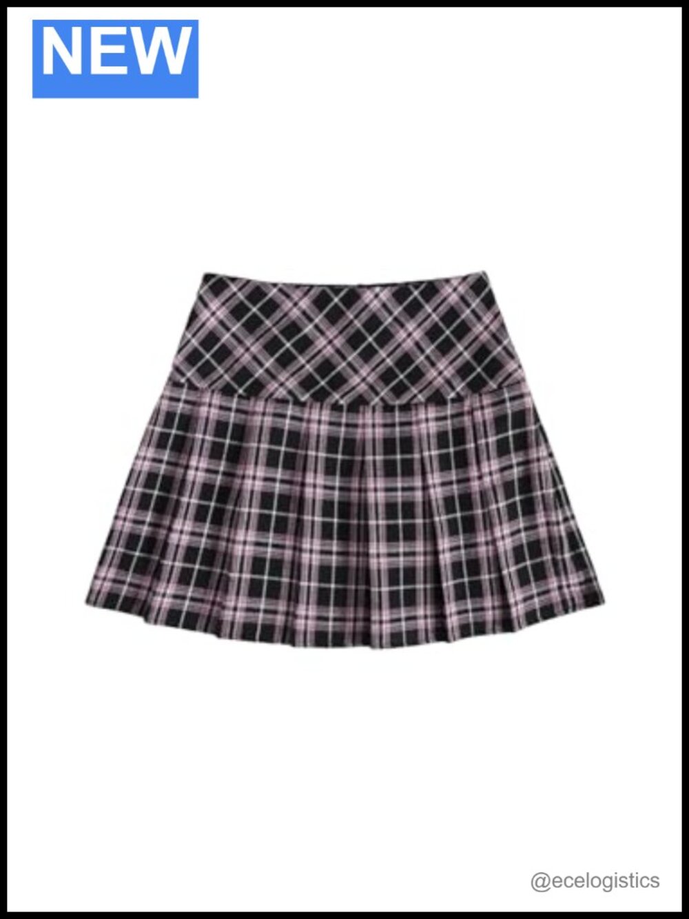 Y2K High Waist Pleated Mini Skirt A-Line Flared Plaid Print Zipper